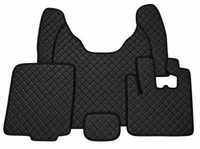 Covorase Auto din Piele Ecologica pentru DAF XF 106, Cutie Automata, Matlasate, Premium, Culoare Negru cu Cusatura Neagra