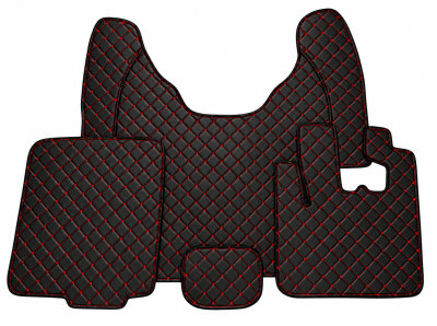 Covorase Auto din Piele Ecologica pentru DAF XF 106, Cutie Automata, Matlasate, Premium, Culoare Negru cu Cusatura Rosie