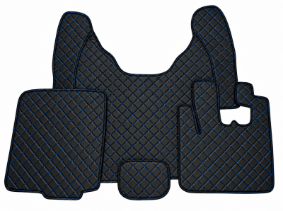Covorase Auto din Piele Ecologica pentru DAF XF 105, Cutie Automata, Matlasate, Premium, Culoare Negru cu Cusatura Albastra