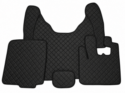 Covorase Auto din Piele Ecologica pentru DAF XF 105, Cutie Automata, Matlasate, Premium, Culoare Negru cu Cusatura Neagra