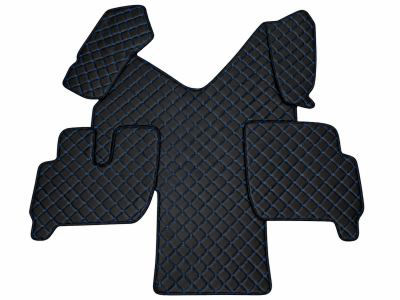 Covorase Auto din Piele Ecologica pentru IVECO Stralis, Cutie Automata, Matlasate, Premium, Culoare Negru cu Cusatura Albastra