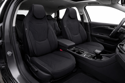 Set Huse Auto universale luxoase din piele ecologica, negru, integral din piele ecologica, pentru scaune fata si spate