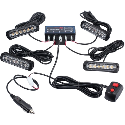 Set 4X Lumini LED Flexzon, 6 Leduri, Tip Stroboscop De Avertizare, Galben, Flash, cu Controler, 12V-24V