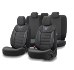 Set tapiterie luxoasa OTOM textil cu piele ecologica TORO Design – Neagra cu cusatura albastra, pentru scaune fata si spate