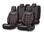 Set tapiterie luxoasa OTOM textil cu piele ecologica GTI SPORTS Design – Neagra cu cusatura rosie, pentru scaune fata si spate