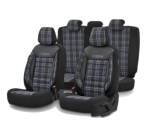 Set tapiterie luxoasa OTOM textil cu piele ecologica GTI SPORTS Design – Neagra cu cusatura albastra, pentru scaune fata si spate