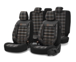 Set tapiterie luxoasa OTOM textil cu piele ecologica GTI SPORTS Design – Neagra cu cusatura portocalie, pentru scaune fata si spate