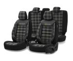 Set tapiterie luxoasa OTOM textil cu piele ecologica GTI SPORTS Design – Neagra cu cusatura verde, pentru scaune fata si spate