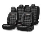 Set tapiterie luxoasa OTOM textil cu piele ecologica GTI SPORTS Design – Neagra cu cusatura alba, pentru scaune fata si spate