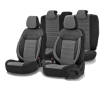 Set tapiterie luxoasa OTOM textil cu piele ecologica COMFORT LINE Design – Gri-Negru cu cusatura gri, pentru scaune fata si spate