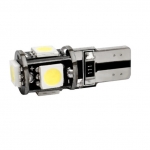 Set 5X Becuri Led T10 Flexzon, 5 SMD, W5W, Canbus, 12V, Pentru Pozitie, Plafoniere, Portbagaj, Lumina Alb 6000k