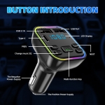 Transmitator FM auto, Bluetooth 5.0, Maini libere, RGB, Afisaj LED, 2 x USB, 12V-24V, Negru