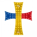Cruce luminoasă cu LED-uri albastre-galbene-roșii, cu drapelul României, având 84 de LED-uri, 12V - 24V, dimensiuni 245 x 200 mm