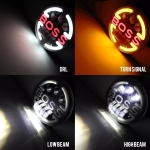 Far LED universal fază scurtă/lungă cu lumini de zi DRL semnalizare alb-galben 6500 lm potrivit pentru ATV jeep motocicletă camion tractor și altele 18 cm 12V-24V