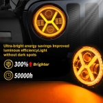 Far universal cu Led, de 7" inch 18 cm, 12V-24V, fază scurtă/lungă cu lumini de zi DRL, semnalizare alb-galben, 4000 lm, potrivit pentru ATV, jeep, motocicletă, camion, tractor și altele