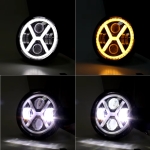 Far universal cu Led, de 7" inch 18 cm, 12V-24V, fază scurtă/lungă cu lumini de zi DRL, semnalizare alb-galben, 4000 lm, potrivit pentru ATV, jeep, motocicletă, camion, tractor și altele