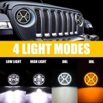 Far universal cu Led, de 7" inch 18 cm, 12V-24V, fază scurtă/lungă cu lumini de zi DRL, semnalizare alb-galben, 4000 lm, potrivit pentru ATV, jeep, motocicletă, camion, tractor și altele