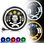 Far universal cu LED de 7" inch 18 cm, 12V-24V, cu fază scurtă/lungă, lumini de zi DRL, semnalizare alb-galben cu iluminare de fundal RGB în 6 culori diferite, potrivit pentru ATV, jeep, motocicletă, camion, tractor și altele