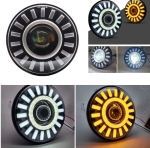 Far cu LED universal de 7" 18 cm halogen, 12V-24V, cu fază scurtă/ lungă, cu DRL (lumini de zi), semnalizare alb-galben, pentru ATV, jeep, motocicletă, camion, tractor etc.