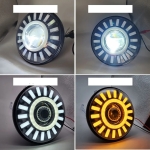 Far cu LED universal de 7" 18 cm halogen, 12V-24V, cu fază scurtă/ lungă, cu DRL (lumini de zi), semnalizare alb-galben, pentru ATV, jeep, motocicletă, camion, tractor etc.