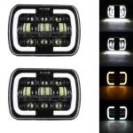 Set de 2 bucăți, LED halogen universal 5x7", 12V-24V fază scurtă/lungă cu DRL lumini de zi, semnalizator alb-galben 9600lm pentru ATV, jeep, camion, tractor și altele