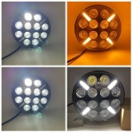 Far LED cu halogen alb portocaliu Ø 218 mm 12V 24V cu 12 diode pentru jeep, camion, tractor, excavator, utilaje agricole și altele.