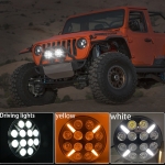 Far halogen LED cu DRL alb - galben Ø 218 mm 12V - 24V E-mark pentru Jeep, Camion, Tractor, Excavator, Mașini Agricole și altele.