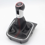 Nuca si manson din piele ecologica, pentru schimbator de viteze, compatibil Volkswagen Golf 5, 6, MK5, MK6, Jetta 5, 6, EOS, Scirocco, model GTI, GTD, 6 trepte de viteza