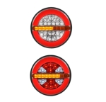 1 Bucată Stop LED Tip Hamburger cu Efect Neon Smoked Ø13cm 130mm 12V-24V cu 4 Funcții Stop, Pozitie, Semnalizare Dinamică și Lumină de Mers Înapoi pentru Camion, Remorcă, Microbuz, Rulotă, Camper, Van