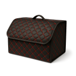 Organizator portbagaj auto Premium din piele ecologică – negru cu cusătură roșie – 40 x 30 x 30 cm