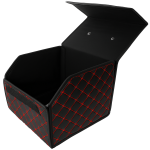 Organizator portbagaj auto Premium din piele ecologică – negru cu cusătură roșie – 40 x 30 x 30 cm