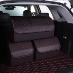 Organizator portbagaj auto Premium din piele ecologică – negru cu cusătură roșie – 40 x 30 x 30 cm
