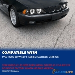 Faruri cu Angel Eyes pentru BMW E39 (1997–2003) Carcasă neagră, lentilă clară, becuri halogen