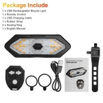 Set semnalizator Bicicleta, Incluse claxon, Incarcare USB, 5 moduri de lumina, IP65 Rezistent la Apa si Praf, Usor de Instalat - Negru