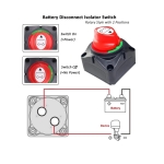 Contact general, Intrerupator rotativ baterie auto, rezistent la apa IP66, 12–48V, 275A, Negru/Rosu