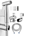 Set dus pentru igiena intima, baterie bideu si WC din otel inoxidabil, Baterie, Adaptor, Furtun si Suport de Prindere pe WC sau Perete cu Presiune Reglabila, Filet 1/2 - Argintiu