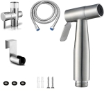 Set dus pentru igiena intima, baterie bideu si WC din otel inoxidabil, Baterie, Adaptor, Furtun si Suport de Prindere pe WC sau Perete cu Presiune Reglabila, Filet 1/2 - Argintiu