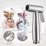 Set dus pentru igiena intima, baterie bideu si WC din otel inoxidabil, Baterie, Adaptor, Furtun si Suport de Prindere pe WC sau Perete cu Presiune Reglabila, Filet 1/2 - Argintiu