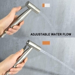 Set dus pentru igiena intima, baterie bideu si WC din otel inoxidabil, Baterie, Adaptor, Furtun si Suport de Prindere pe WC sau Perete cu Presiune Reglabila, Filet 1/2 - Argintiu
