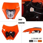 Carena si far LED fata pentru motociclete, portocalie, cu faza scurta si lunga – Model universal pentru ENDURO / Trail / Streetfighter