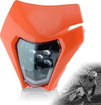 Carena si far LED fata pentru motociclete, portocalie, cu faza scurta si lunga – Model universal pentru ENDURO / Trail / Streetfighter