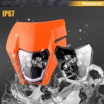 Carena si far LED fata pentru motociclete, portocalie, cu faza scurta si lunga – Model universal pentru ENDURO / Trail / Streetfighter
