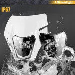 Carena si far LED fata pentru motociclete, Alba, cu faza scurta si lunga – Model universal pentru ENDURO / Trail / Streetfighter
