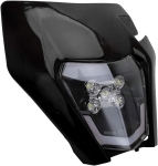 Carena si far LED fata pentru motociclete, Negru, cu faza scurta si lunga – Model universal pentru ENDURO / Trail / Streetfighter