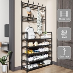 Cuier cu pantofar metalic cu 5 rafturi 80 x 26 x 170 cm - Negru
