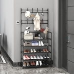 Cuier cu pantofar metalic cu 5 rafturi 80 x 26 x 170 cm - Negru