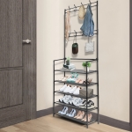Cuier cu pantofar metalic cu 5 rafturi 60 x 26 x 170 cm - Negru