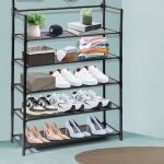 Cuier cu pantofar metalic cu 5 rafturi 60 x 26 x 170 cm - Negru