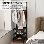 Suport de colt pentru haine 3 rafturi de depozitare si 4 carlige duble 185 x 54 x 20 cm Negru