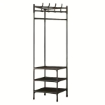 Suport de colt pentru haine 3 rafturi de depozitare si 4 carlige duble 185 x 54 x 20 cm Negru